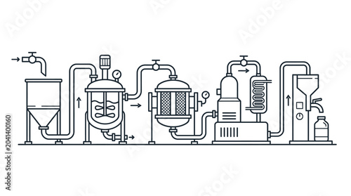 Photos Industrial production line machinery for chemical or food processing