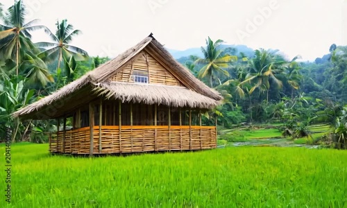 Beautiful bamboo house located in a rural setting.