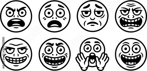 Bild auf Leinwand Negative and expressive comic emoji face icons set with angry shocked and evil g