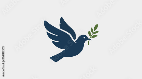 Minimalist Dove Logo Carrying Olive Branch Symbolizing Peace Hope and Freedom
