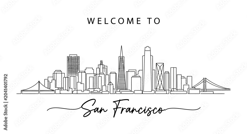 Naklejka premium San Francisco Skyline Illustration, Welcome Message