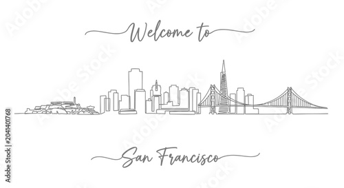 San Francisco Skyline Illustration, Welcome Concept, Cityscape Outline