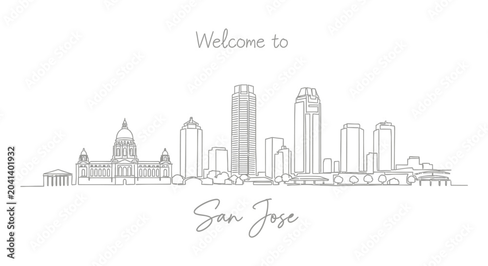 Naklejka premium San Jose California Skyline Line Art Illustration
