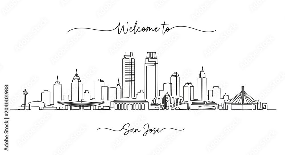 Obraz premium San Jose Skyline Art: Minimalist Line Drawing, Cityscape Illustration