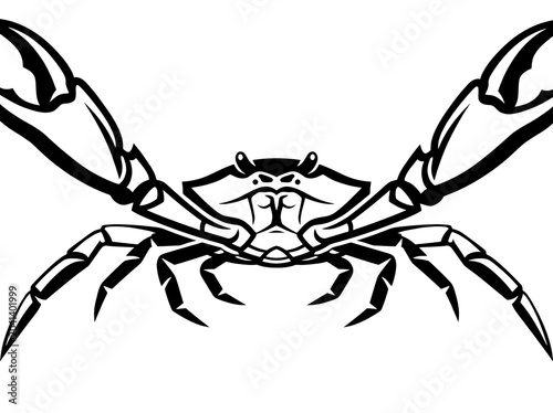 Black and white line art crab illustration isolated on white background minimalist style