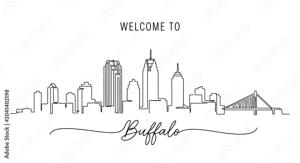 Fototapeta premium Welcome to Buffalo Skyline - Continuous Line Art Drawing