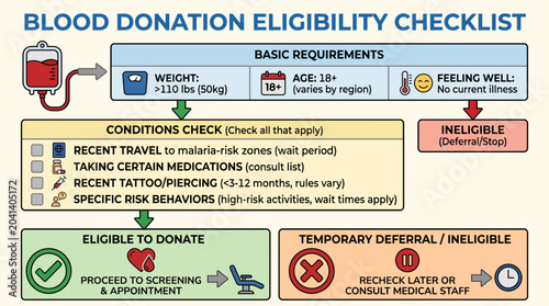 Schilderij op canvas Blood Donation Eligibility Checklist Infographic