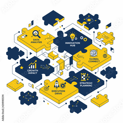 Cuadro en lienzo Business Strategy Puzzle: Innovation, Growth, Data Analysis, Global Connect