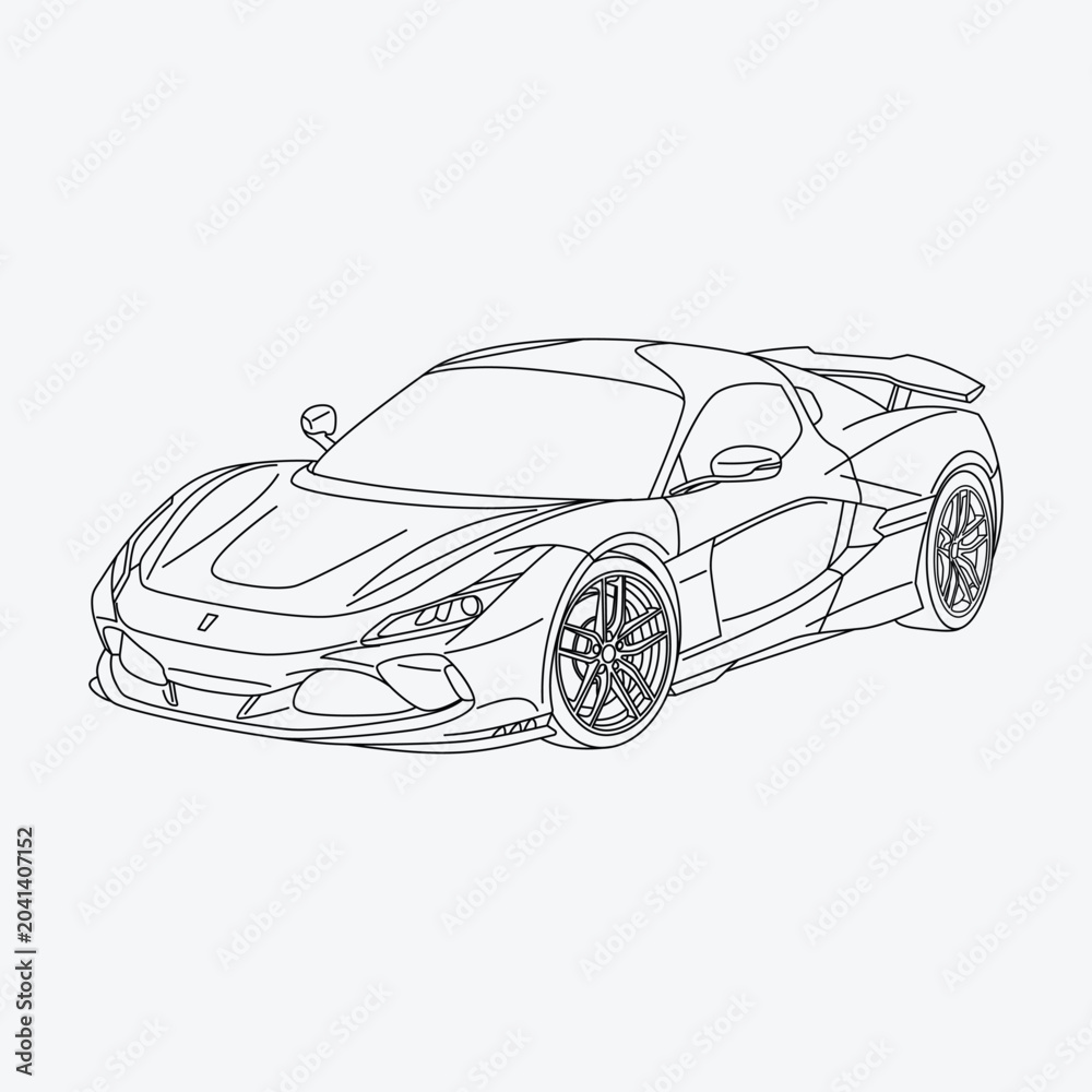 Naklejka premium Modern Italian supercar coloring page, outline vector illustration of a luxury hypercar sports car isolated on background