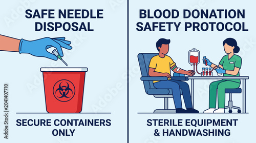 Bild auf Leinwand Safe Needle Disposal Blood Donation Safety Protocol