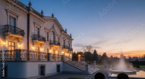 Elegant architecture illuminated during twilight showcasing luxury and design