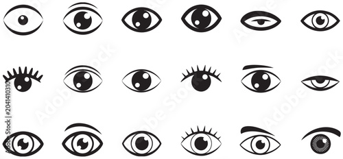 фотографія Set of diverse eye icons representing vision, surveillance, and perception
