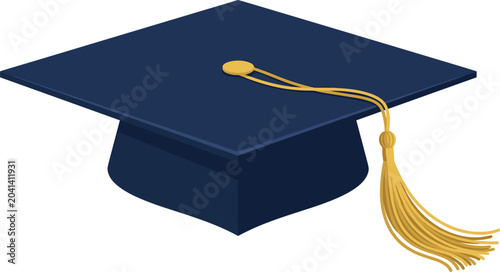 Fotografía Navy blue graduation cap with gold tassel vector illustration, academic mortarbo