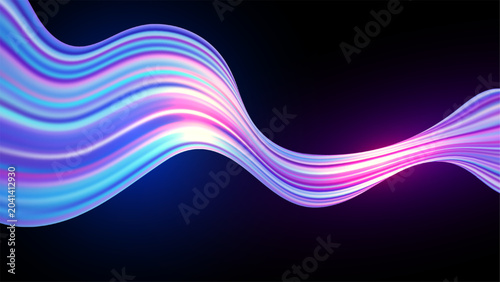 Foto Neon fluid wave abstract background with vibrant pink purple and blue glowing li