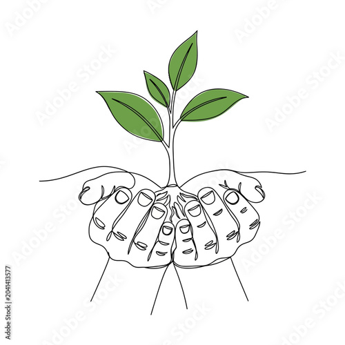 Minimalist Hand Holding Sapling - Environment & Growth Concept