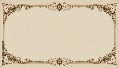 Vintage ornate frame with floral patterns and swirling designs on beige background for decorative purposes