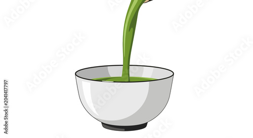 Foto Green tea being poured into bowl.