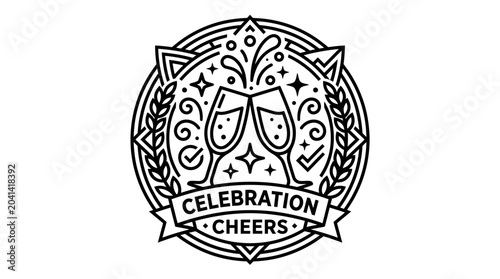 Fotografía Celebration Cheers Emblem with Drink Glasses and Design