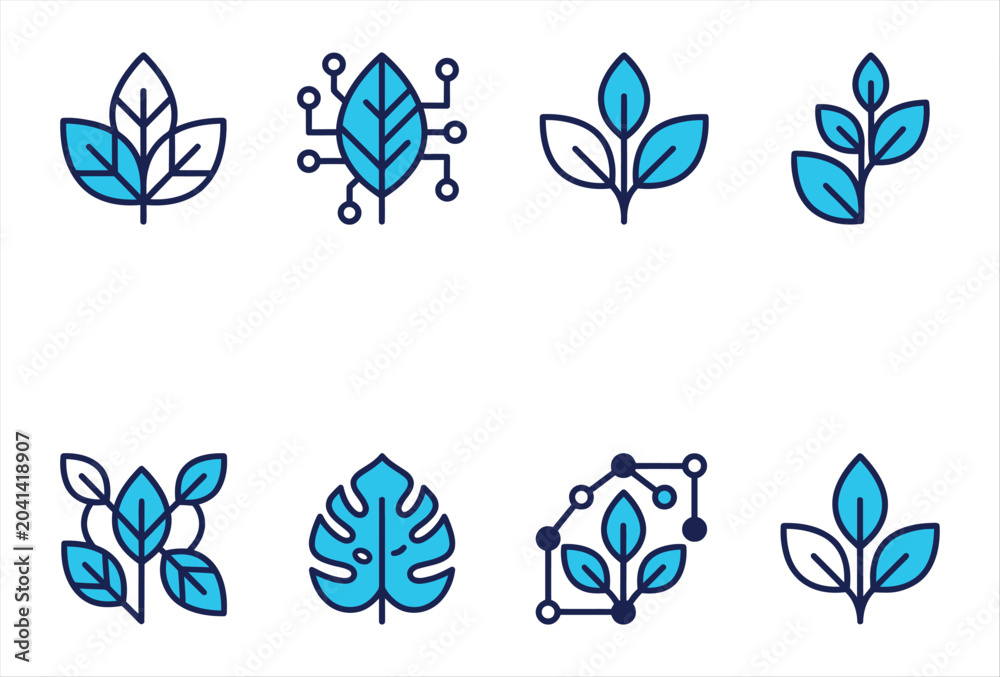 Fototapeta premium Flat Leaf Icon Set – Nature, Eco and Botanical Vector Icons