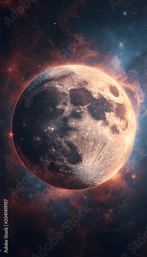 A shimmering ethereal moon