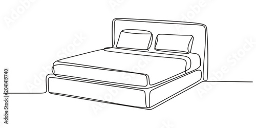 Modern double bed drawn with a single continuous line