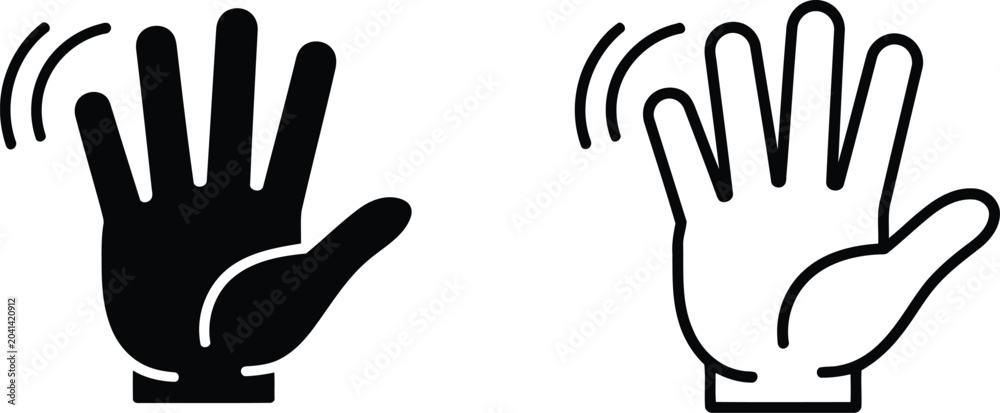 Fototapeta premium Hand gestures waving hand icons in solid and outline styles