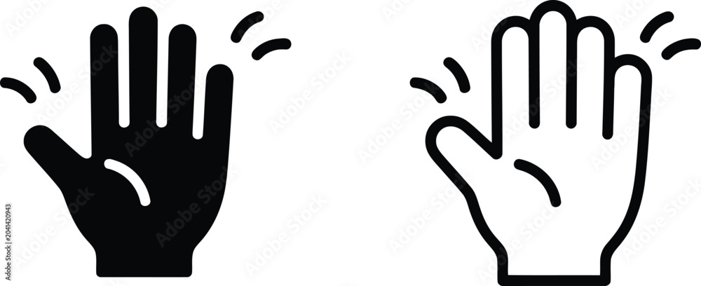 Obraz premium Hand waving icons set solid and outline styles
