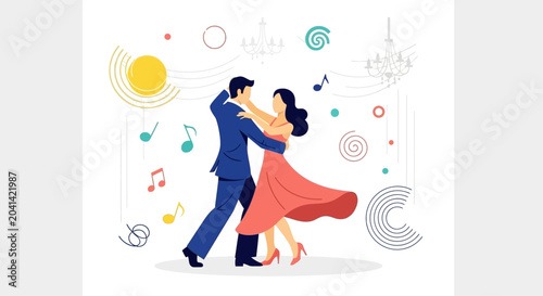 Bild auf Leinwand Couple dancing elegantly in a vibrant ballroom scene