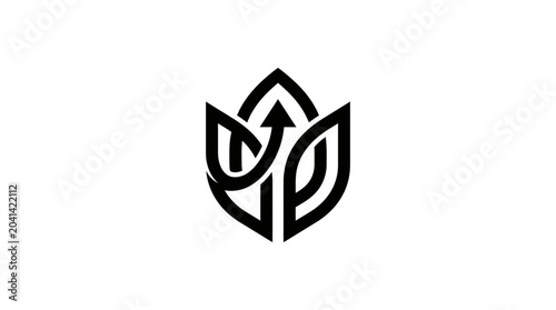 Black logo with leaf design.