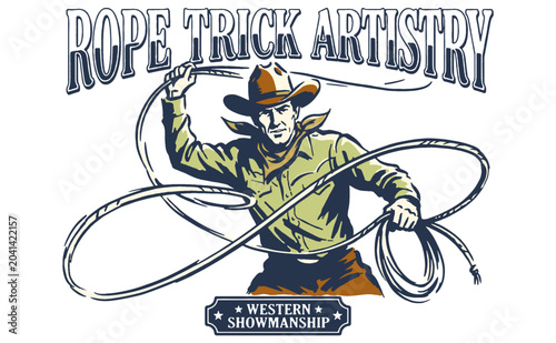 Canvas Print Rope trick artistry cowboy vintage t-shirt design