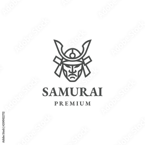 Abstract samurai head line art minimalist logo