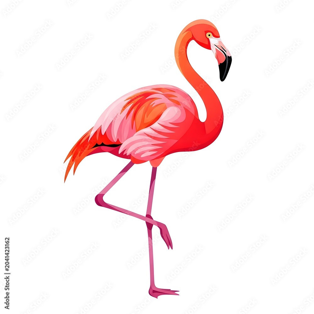 Obraz premium Beautiful pink flamingo bird standing on one leg