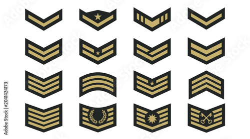 Military Rank Insignia Patches - Chevron Stripes and Stars