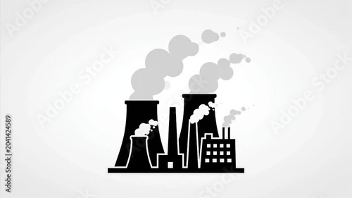 Industrial Factory with Smoke Emitting from Chimneys.