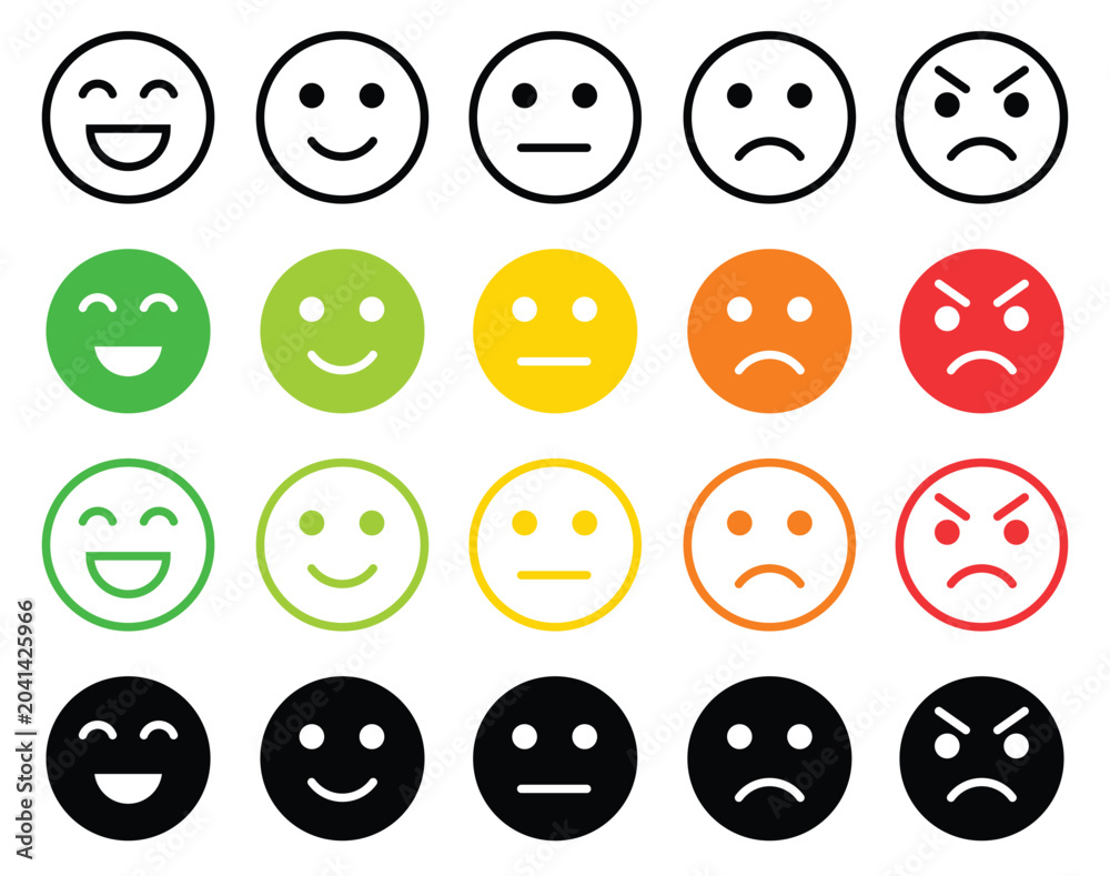 Fototapeta premium Set of colorful emoji faces showing different emotions Vector