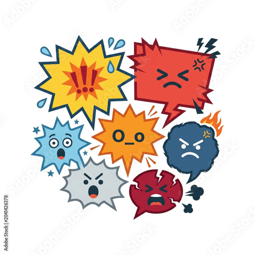 Tableau sur toile Collection of Angry Speech Bubbles with Expressive Faces.