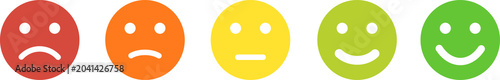 Colorful feedback scale with five face icons isolated on transparent background