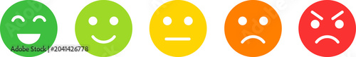 Colorful feedback scale with five emoji faces isolated on transparent background