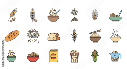 Variety of food and grain icons.