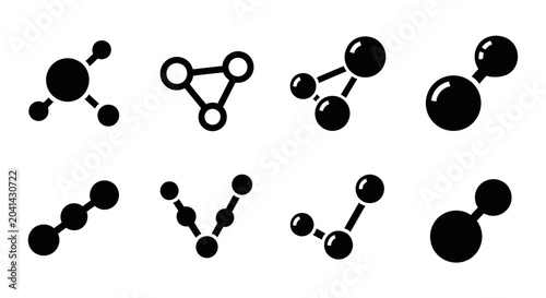 Molecular Structure Icons Set, Chemistry Science Symbols, Atom Bonds