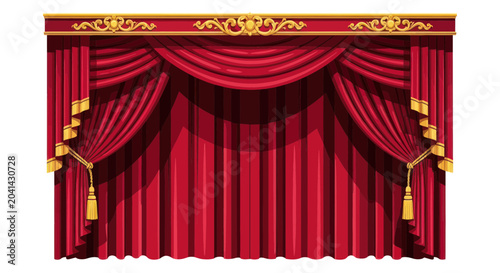 Red Curtain with Gold Ornaments.