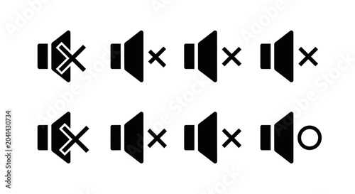 Mute Speaker Icons Set, Volume Off and On Symbols, Audio Control Icons