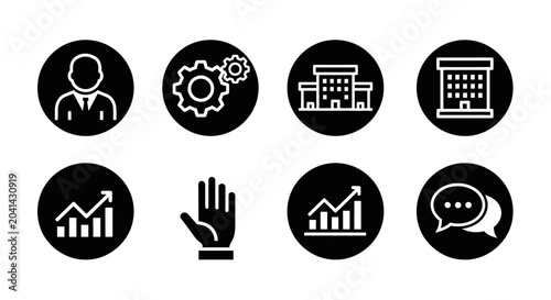 Business Icons Set: Professional, Growth, Communication, Buildings, Strategy