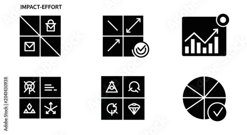 Business Icons Set: Strategy, Growth, Analytics, Data, Planning, Pie Chart