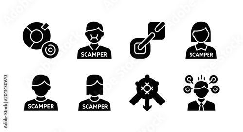 Business Innovation and Strategy Icons: SCAMPER Method, Brainstorming, Analytics