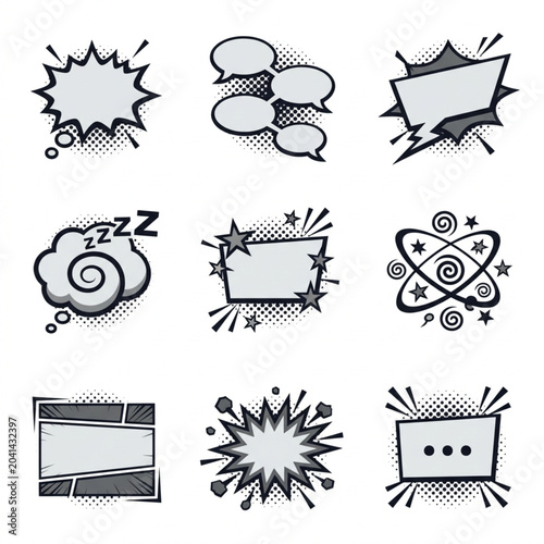 Collection of Comic Book Speech Bubbles and Sound Effects.