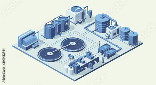 Billede på lærred Isometric Water Treatment Plant Illustration.