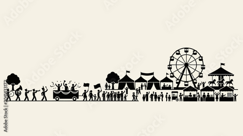 Fotografi Festive celebration with carnival rides and crowds