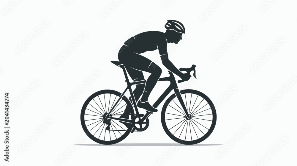 Fototapeta premium Cyclist Silhouette on Bicycle, Flat Design, Isolated on White
