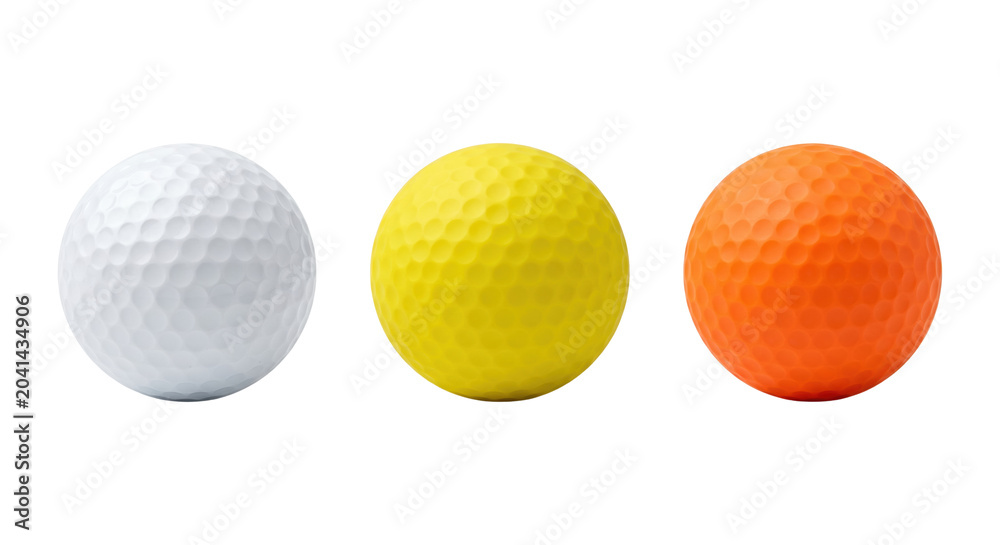 Naklejka premium White yellow and orange golf balls collection, isolated on transparent background